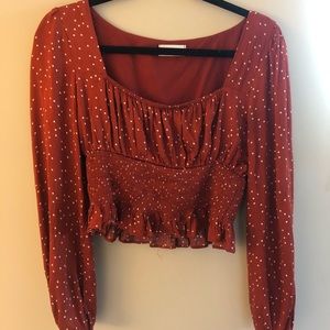 Trendy long sleeve cropped peplum blouse